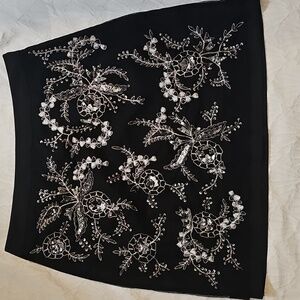 Club Monaco Black Skirt with Silvery Floral Embroidery